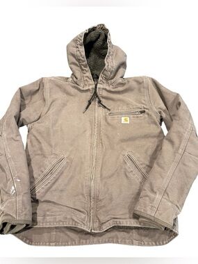 Carhartt OJ4392 women’s XS Sherpa lined duck canvas hooded jacket gray READ
